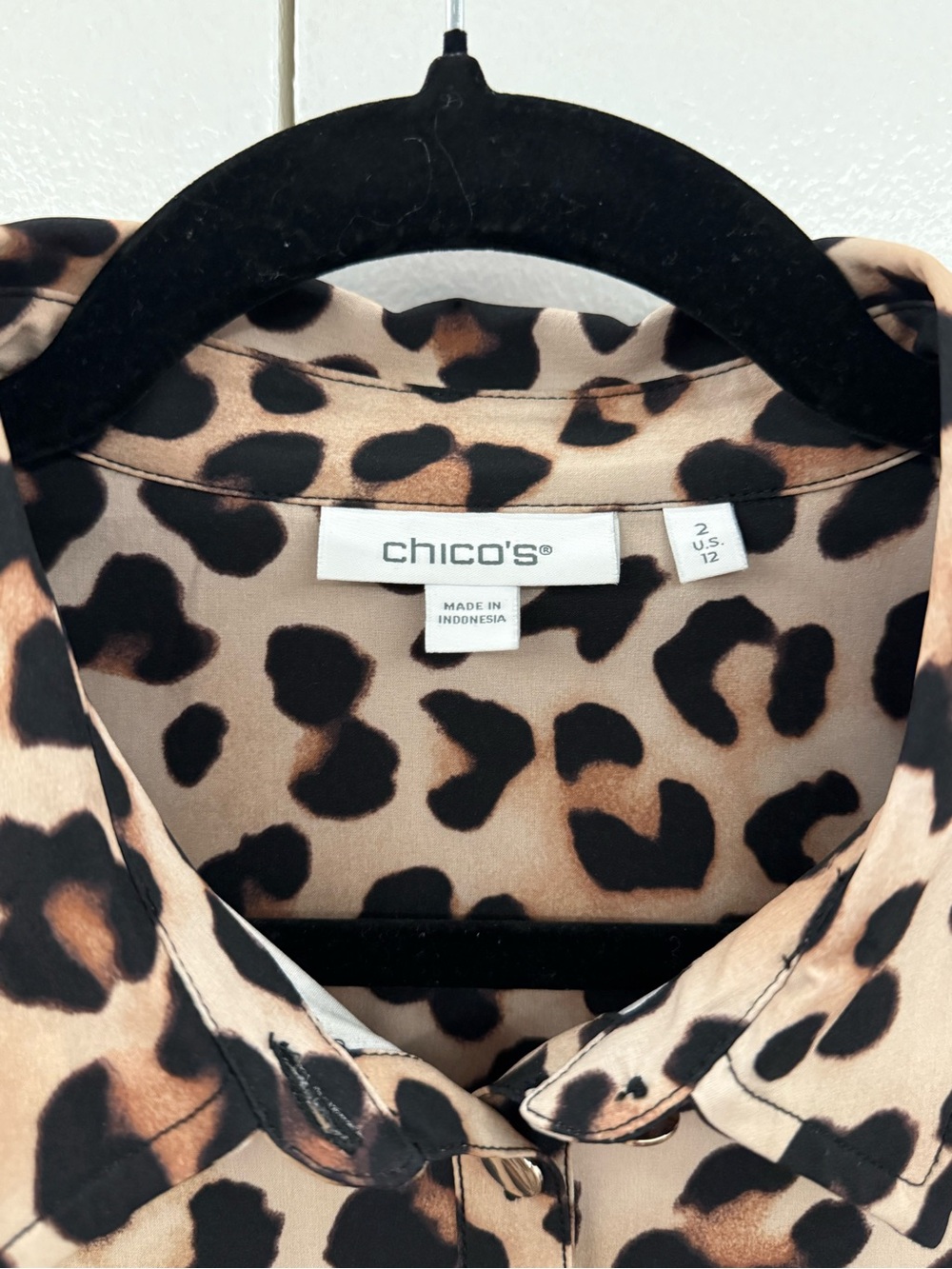 Chico's Leopard Print Button-Down Blouse - Picture 3 of 6